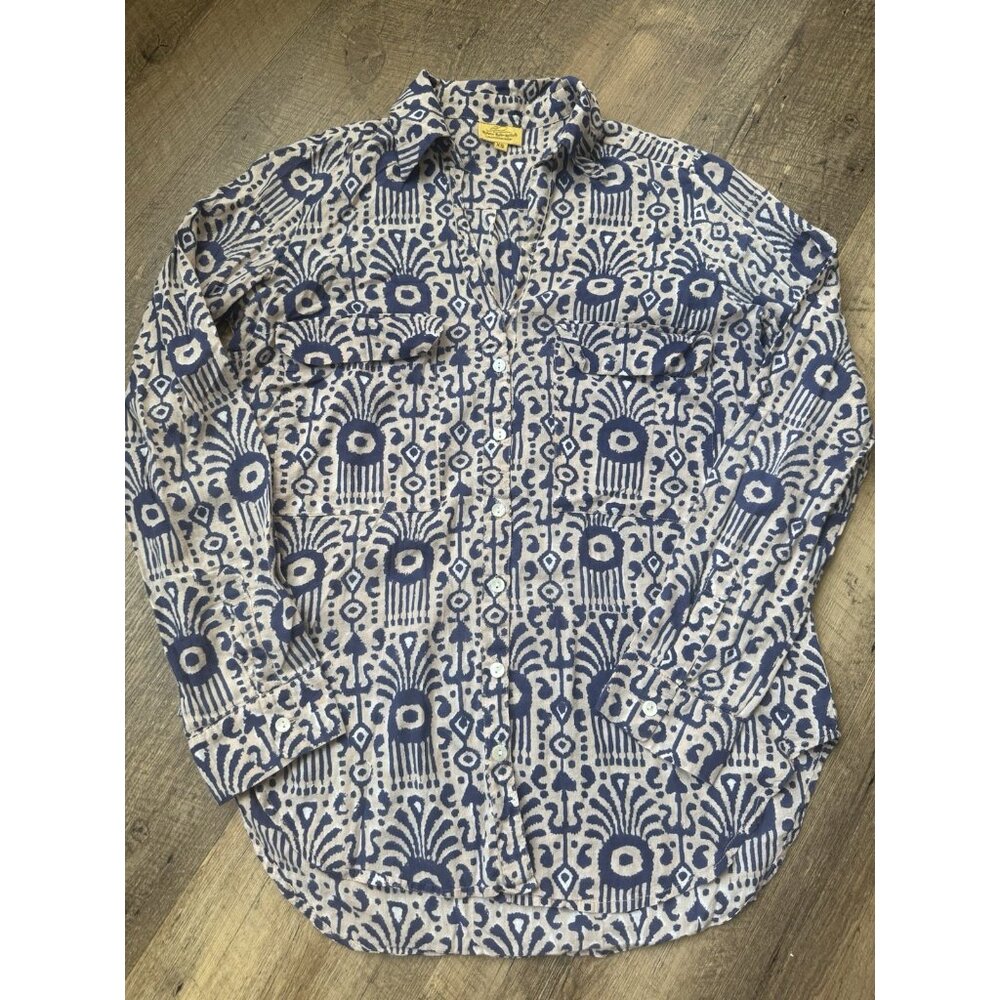 Roberta Roller Rabbit Women’s XS Collared Blouse Top Cream Navy Lightweight Fall